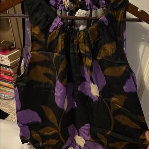 Velvet Sleeveless Floral Top in Black, Purple & Brown
